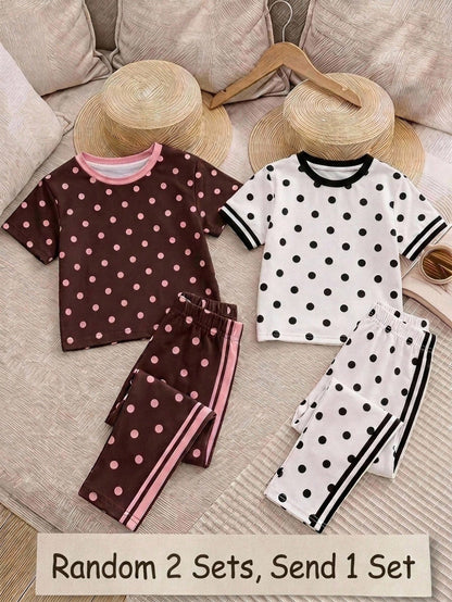 Baby Girl Casual Minimalist Round Neck Loose Short Sleeve T-Shirt And Leggings Set, Suitable For Spring And Summer