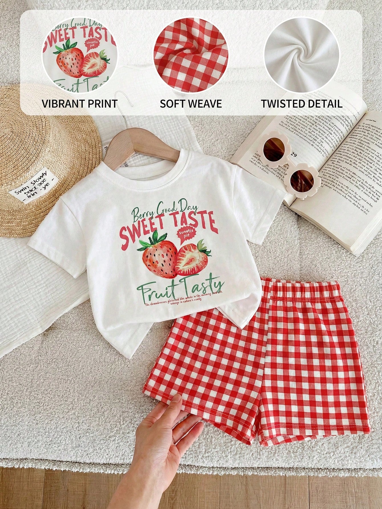 Baby Girl Casual Minimalist Round Neck Loose Short Sleeve T-Shirt And Skinny Bike Shorts Set, Suitable For Spring/Summer
