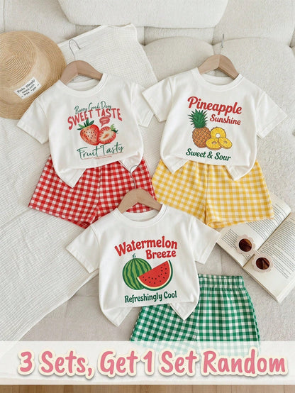 Baby Girl Casual Minimalist Round Neck Loose Short Sleeve T-Shirt And Skinny Bike Shorts Set, Suitable For Spring/Summer