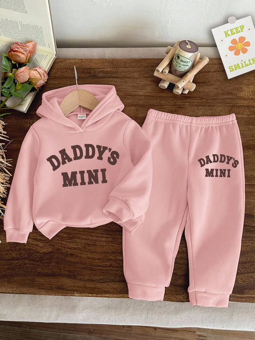 Baby Girl Dusty Pink Knit Soft Hoodie Sweatshirt And Pants Set,Casual Loose Fit Long Sleeve Autumn Outfit,Gym Tracksuit,Daddy's Mini Matching Clothes