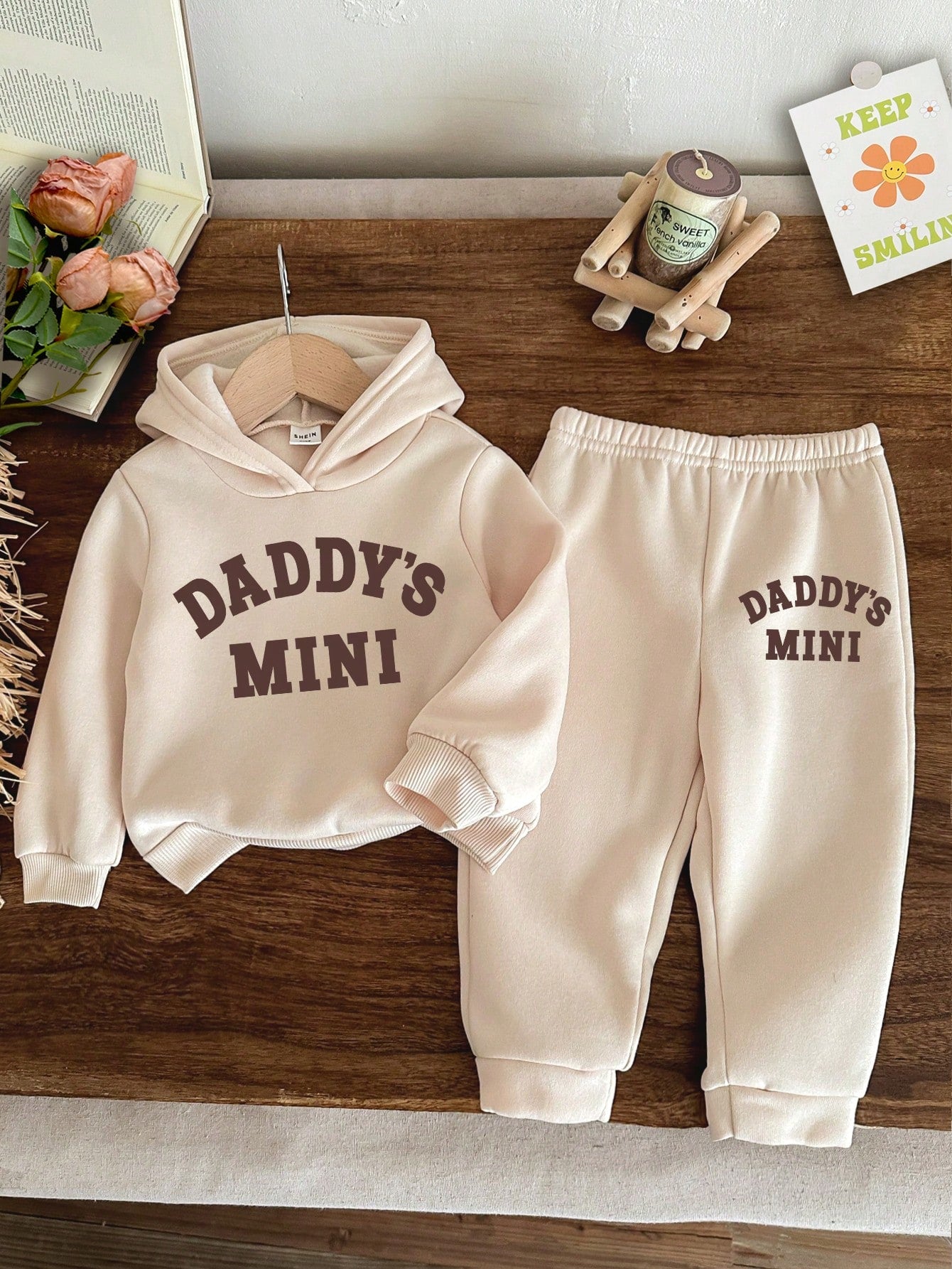 Baby Girl Dusty Pink Knit Soft Hoodie Sweatshirt And Pants Set,Casual Loose Fit Long Sleeve Autumn Outfit,Gym Tracksuit,Daddy's Mini Matching Clothes
