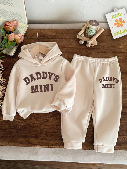 Baby Girl Dusty Pink Knit Soft Hoodie Sweatshirt And Pants Set,Casual Loose Fit Long Sleeve Autumn Outfit,Gym Tracksuit,Daddy's Mini Matching Clothes