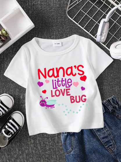 Baby Girl Fashionable Letter Print Short Sleeve T-Shirt Tee, Summer