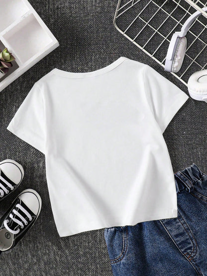 Baby Girl Fashionable Letter Print Short Sleeve T-Shirt Tee, Summer