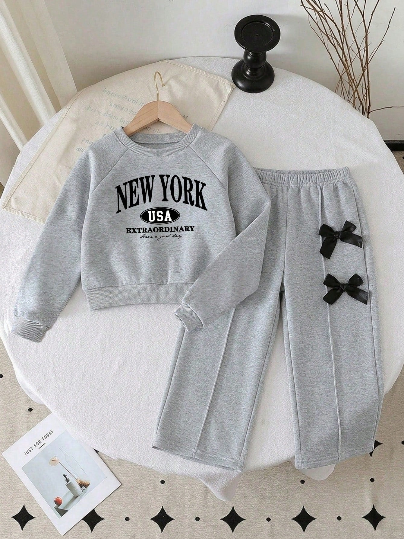 Baby Girl Letter Print Crew Neck Sweatshirt And Butterfly Decor Pants Set