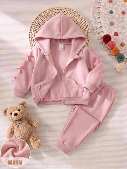Baby Girl Pink Knitted Hooded Zip-Up Sweatshirt, Sweet Spring/Autumn Loose Casual Jacket