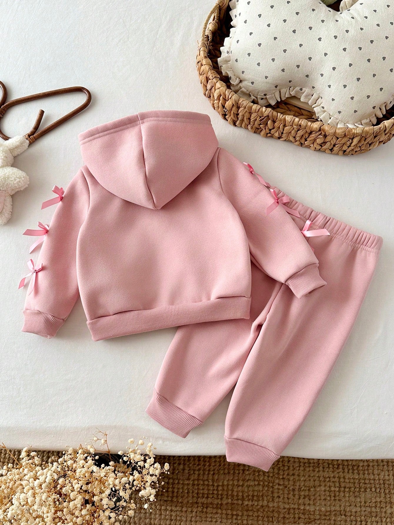 Baby Girl Pink Knitted Hooded Zip-Up Sweatshirt, Sweet Spring/Autumn Loose Casual Jacket