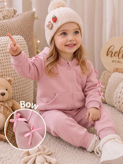 Baby Girl Pink Knitted Hooded Zip-Up Sweatshirt, Sweet Spring/Autumn Loose Casual Jacket