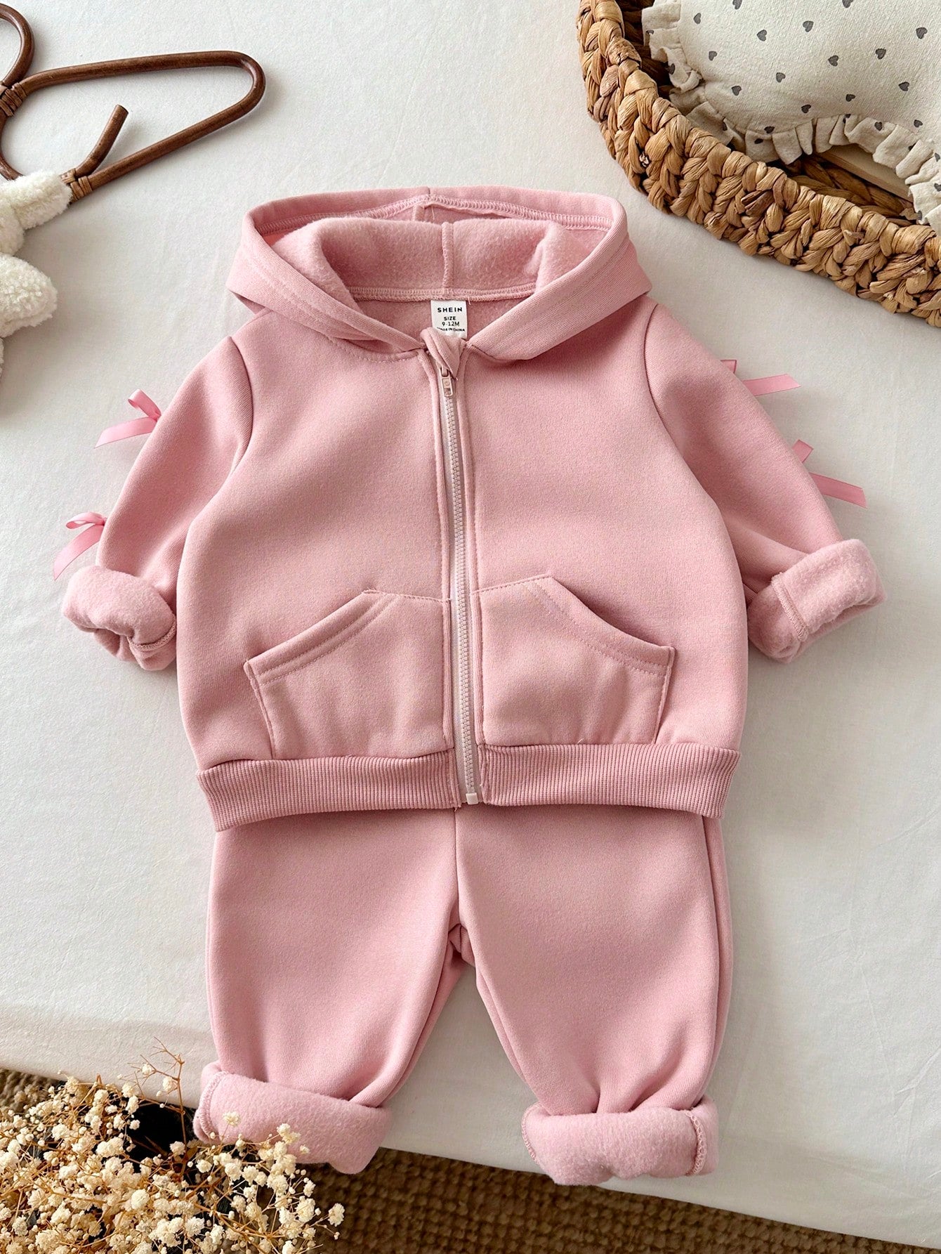 Baby Girl Pink Knitted Hooded Zip-Up Sweatshirt, Sweet Spring/Autumn Loose Casual Jacket