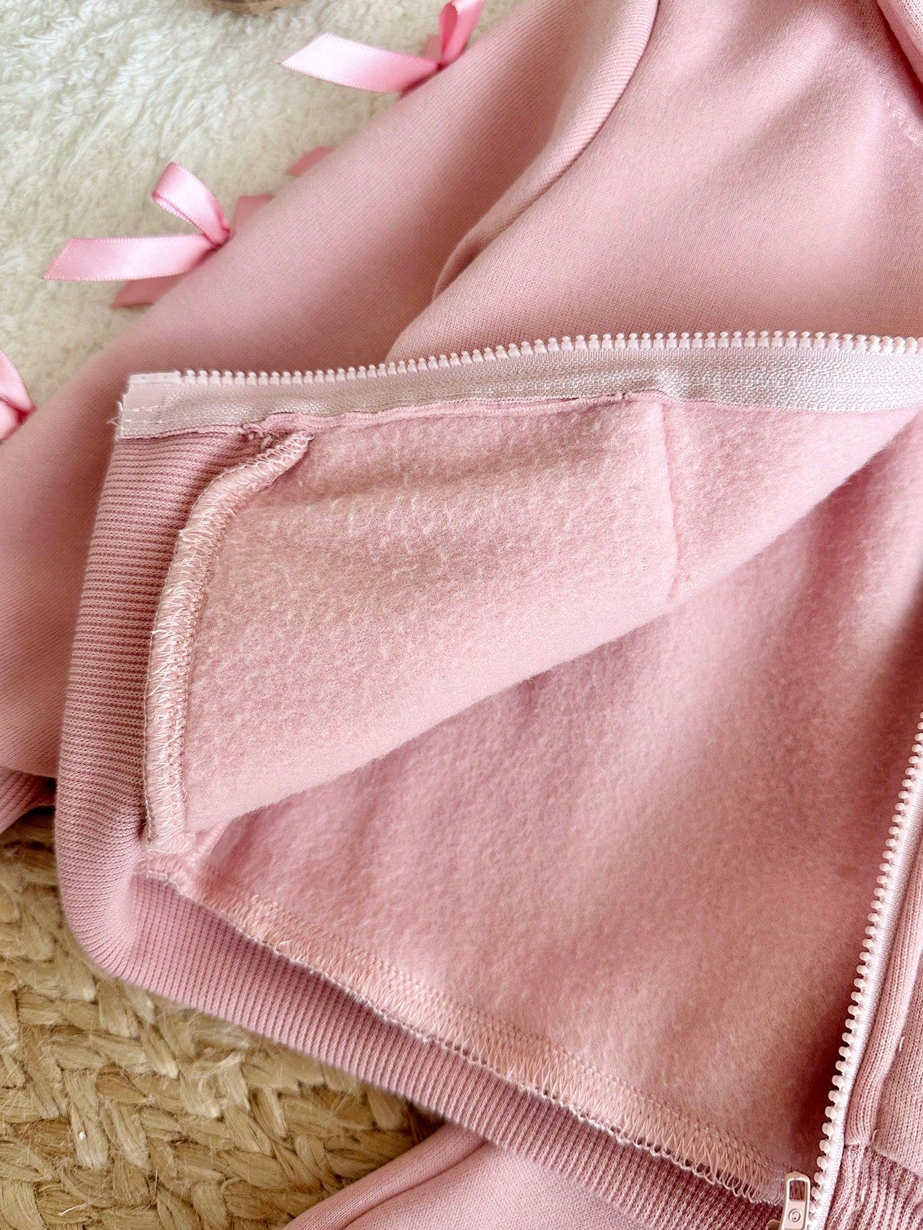 Baby Girl Pink Knitted Hooded Zip-Up Sweatshirt, Sweet Spring/Autumn Loose Casual Jacket