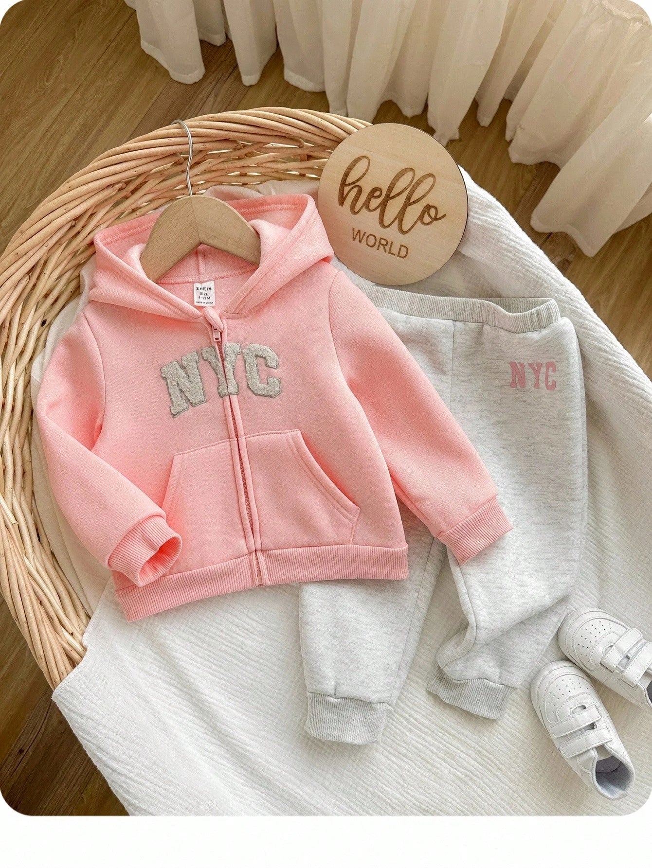 Baby Girl Pink Knitted Hooded Zip-Up Sweatshirt, Sweet Spring/Autumn Loose Casual Jacket