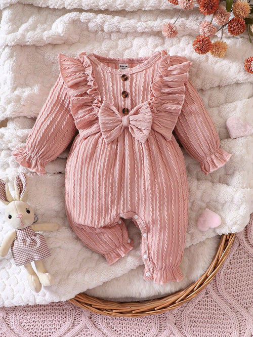 Baby Girl Ruffle Trim Flare Sleeve Bow Front Jumpsuit