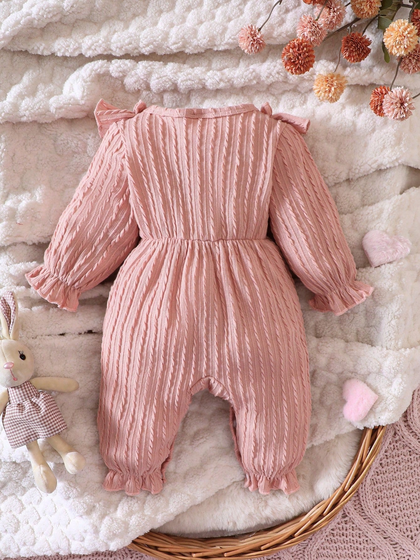 Baby Girl Ruffle Trim Flare Sleeve Bow Front Jumpsuit