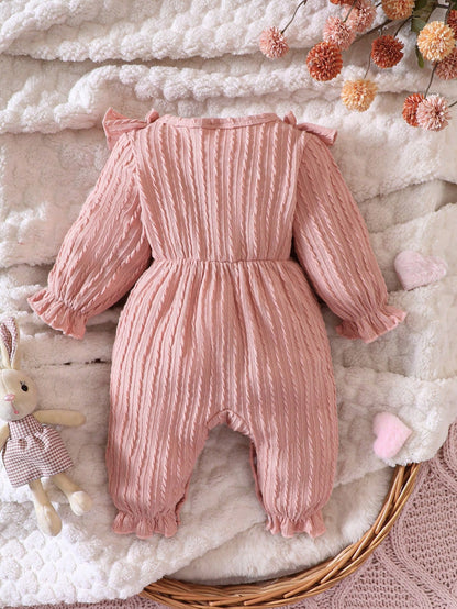 Baby Girl Ruffle Trim Flare Sleeve Bow Front Jumpsuit