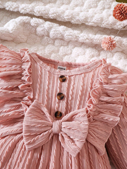 Baby Girl Ruffle Trim Flare Sleeve Bow Front Jumpsuit