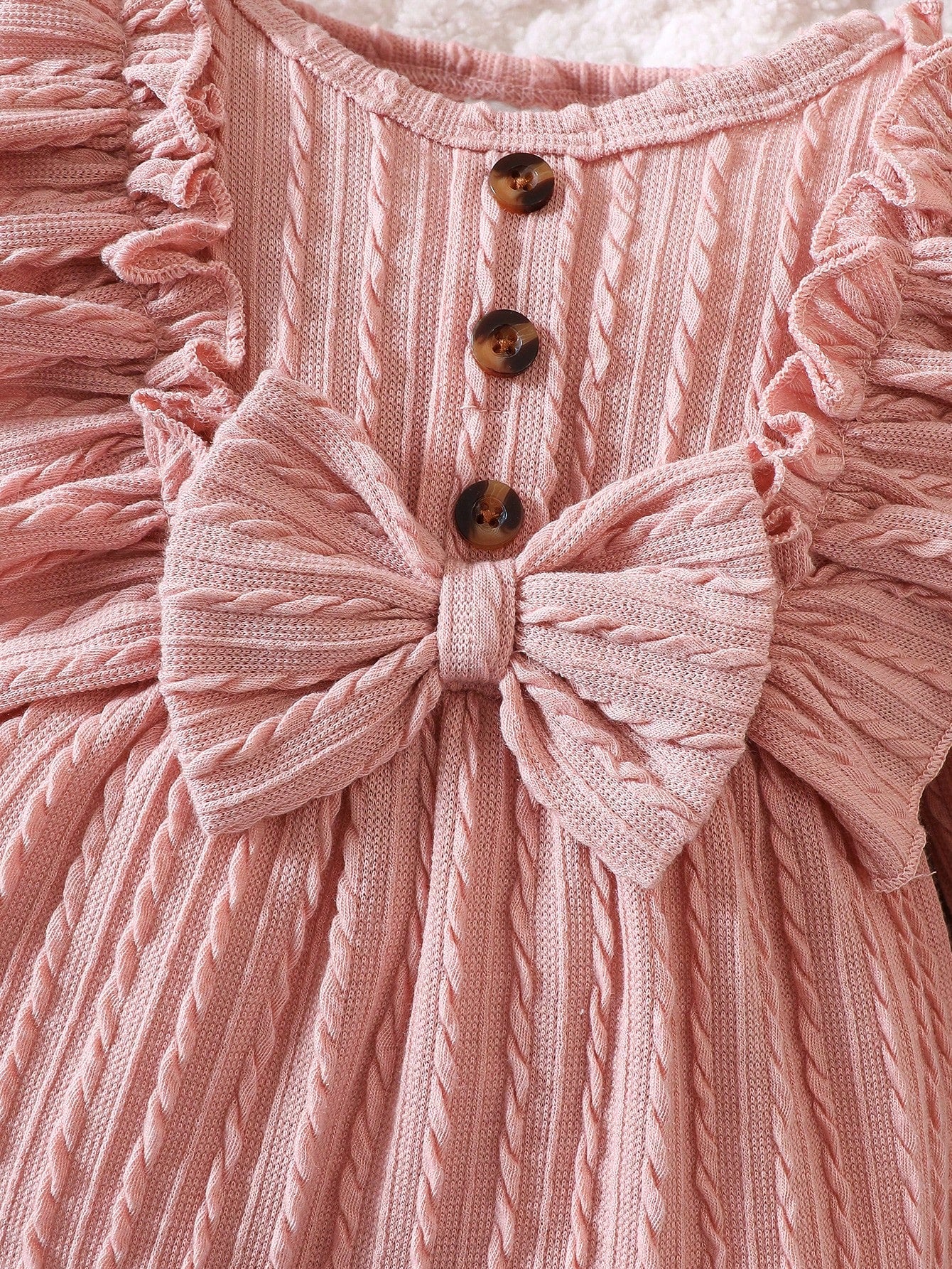 Baby Girl Ruffle Trim Flare Sleeve Bow Front Jumpsuit