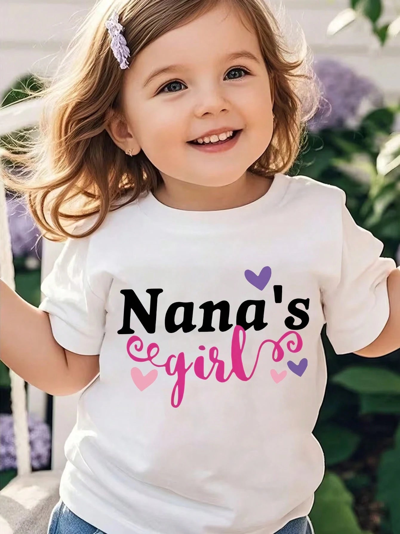Baby Girls Short Sleeve Tee With Heart Letter Print, Sweet Family Theme, Simple Solid Top For Casual Outdoor Wear.