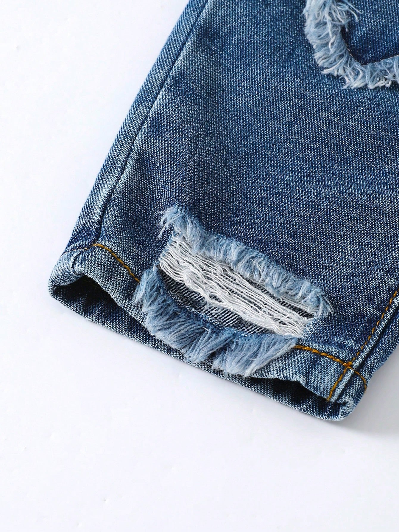 Baby Girls Slanted Waist Distressed Denim Tapered Pants, Little Girl Casual Y2k Fashion Blue Comfortable Denim Fabric, Elastic Waistband Summer,Soft