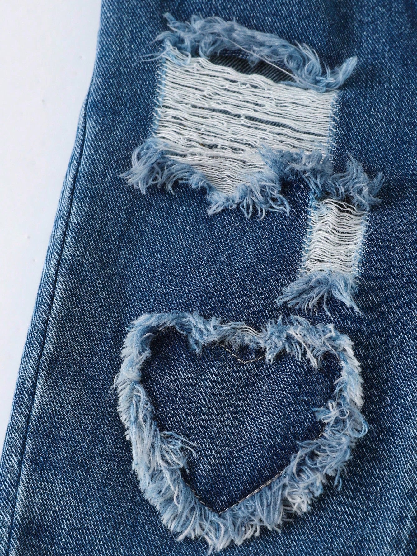 Baby Girls Slanted Waist Distressed Denim Tapered Pants, Little Girl Casual Y2k Fashion Blue Comfortable Denim Fabric, Elastic Waistband Summer,Soft
