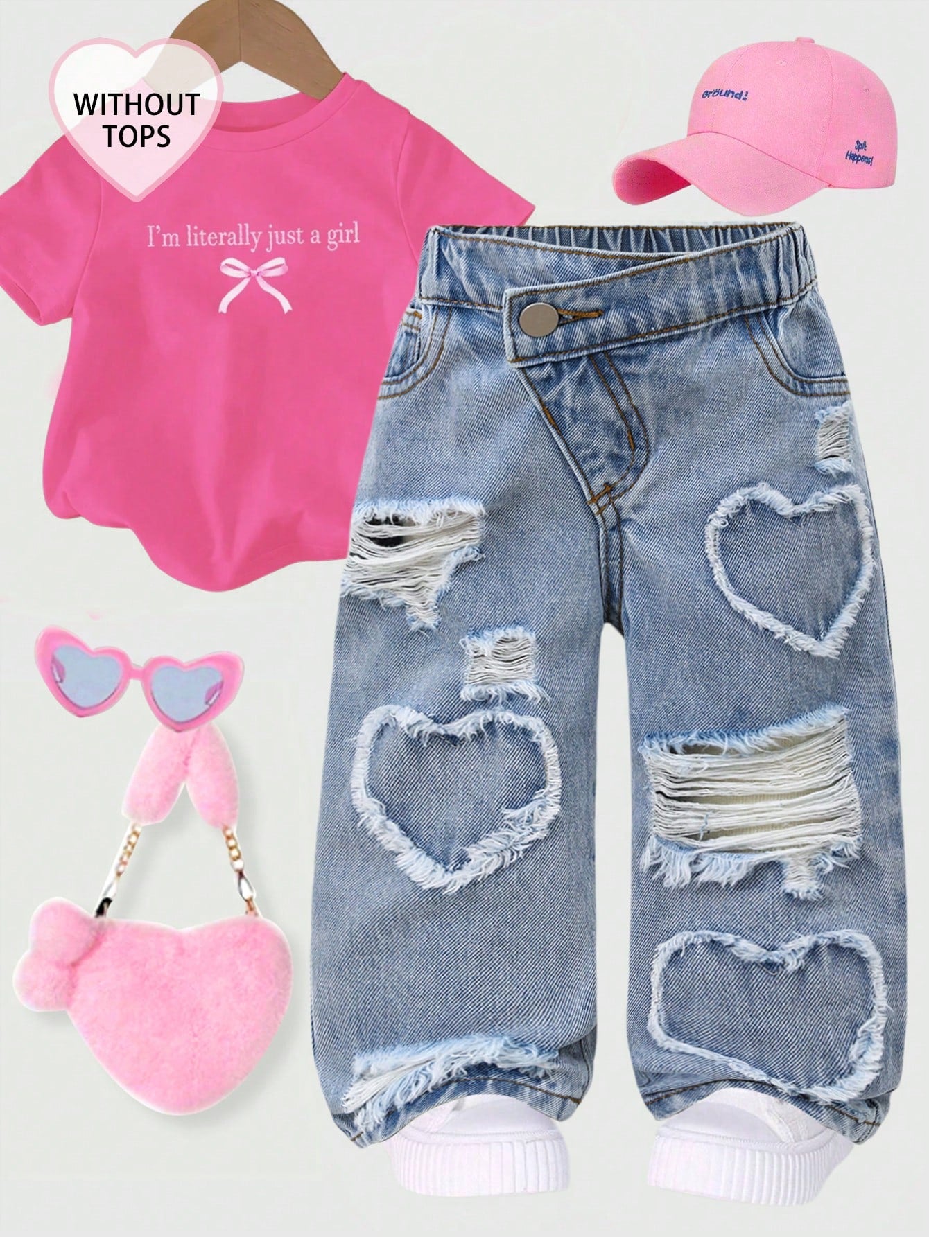 Baby Girls Slanted Waist Distressed Denim Tapered Pants, Little Girl Casual Y2k Fashion Blue Comfortable Denim Fabric, Elastic Waistband Summer,Soft