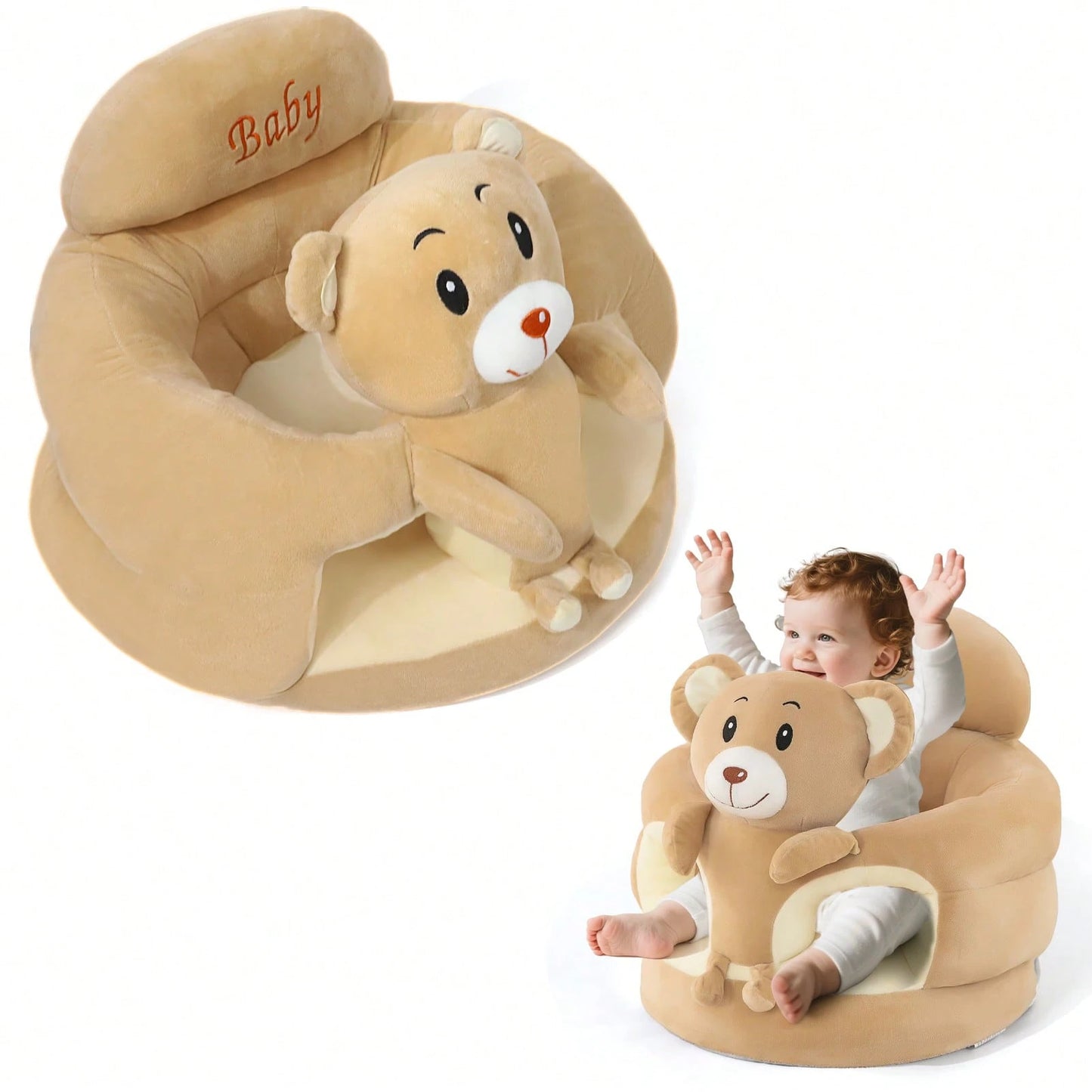 Baby Seat For 3-12 Months-Infant Sitting Support Chair With Cute Bear & Elephant Design, Soft Baby Sofa Floor Seat For Learning To Sit