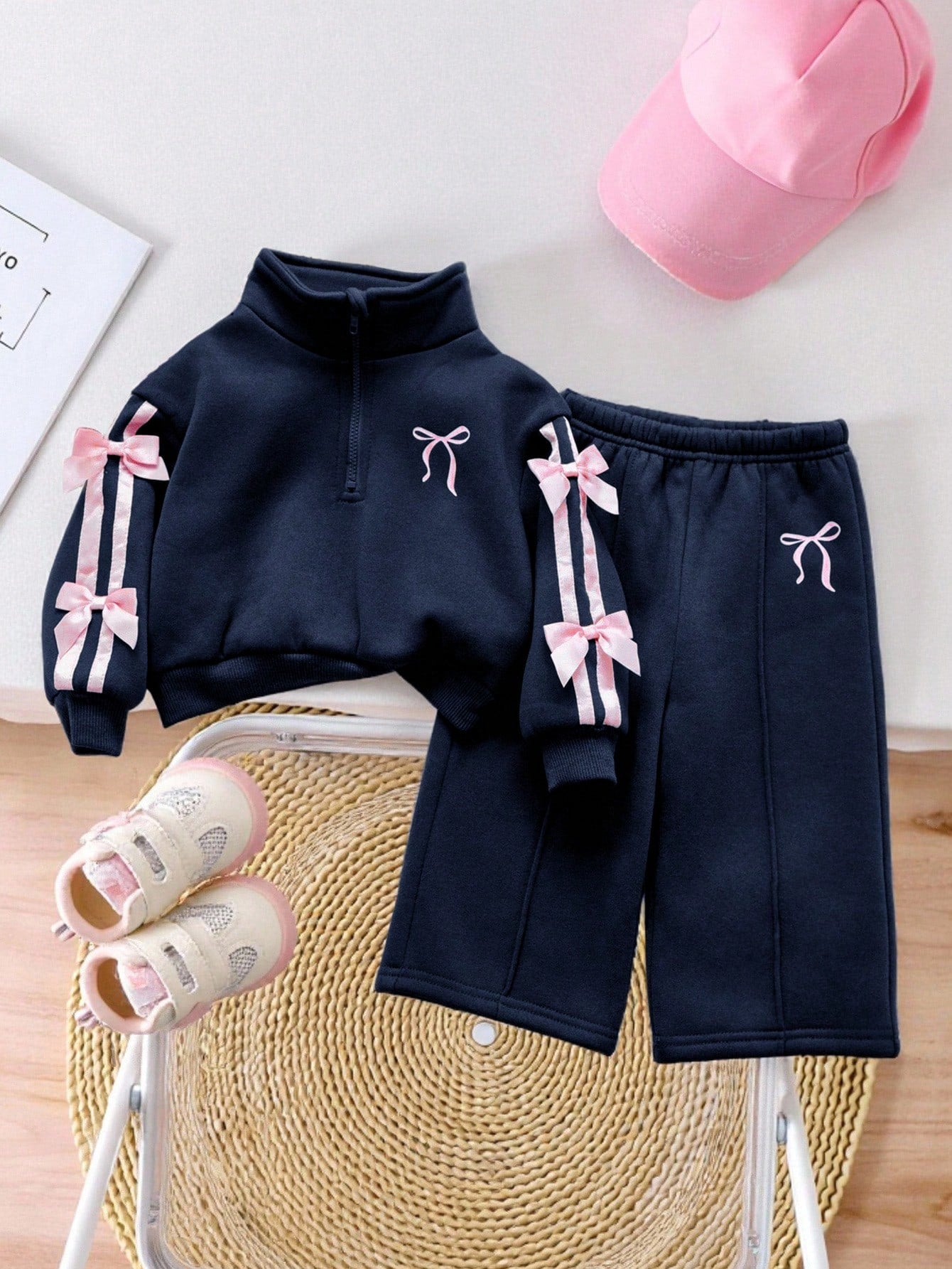 Babygirl Cute Versatile Gray Bow Collar Sweatshirt Set, Autumn/Winter Autumn And Winter Two Pieces Suit Baby Girl Winter Clothes Baby Girls Sets Baby Girl Tracksuit Girls Two Pieces Set Two Piec