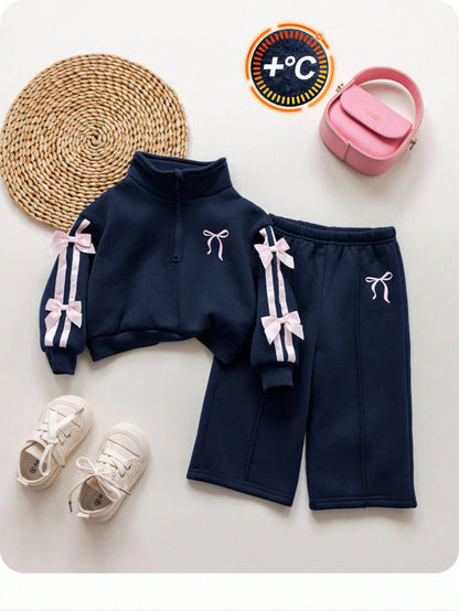Babygirl Cute Versatile Gray Bow Collar Sweatshirt Set, Autumn/Winter Autumn And Winter Two Pieces Suit Baby Girl Winter Clothes Baby Girls Sets Baby Girl Tracksuit Girls Two Pieces Set Two Piec