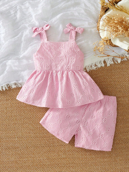 Babygirl Holiday Outfits Christmas Casual Outfits Pink Halter Top And Shorts Summer Two Pieces Suit! Made Of Knitted Jacquard Fabric, The Unique Jacquard Design Increases The Artistic Sense Of T