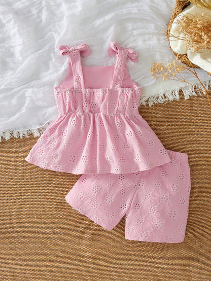 Babygirl Holiday Outfits Christmas Casual Outfits Pink Halter Top And Shorts Summer Two Pieces Suit! Made Of Knitted Jacquard Fabric, The Unique Jacquard Design Increases The Artistic Sense Of T