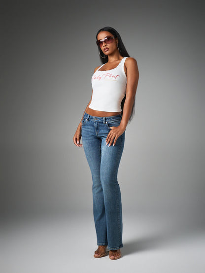 BABYPHAT Ribbed Crop Tank Top With Stud Detail Neckline And Script Logo Print, Fourth Of July