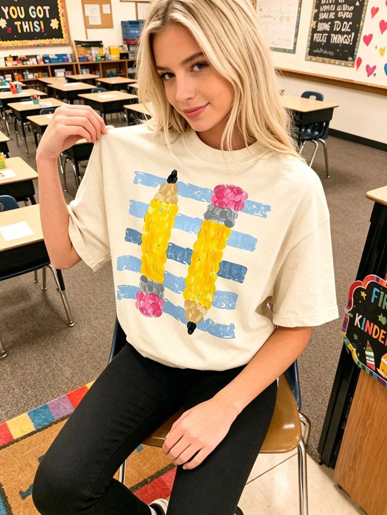 Back To School Teacher Shirt Retro Pencil Graphic Tee Cute Alphabet Classroom Top Kindergarten Teacher Gift Prek Preschool Educator Clothes
