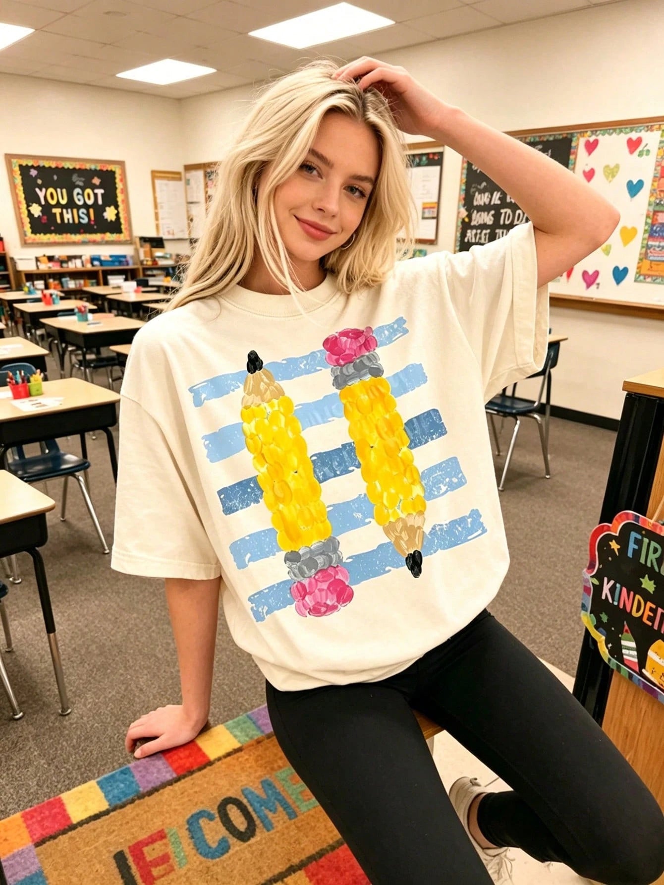 Back To School Teacher Shirt Retro Pencil Graphic Tee Cute Alphabet Classroom Top Kindergarten Teacher Gift Prek Preschool Educator Clothes