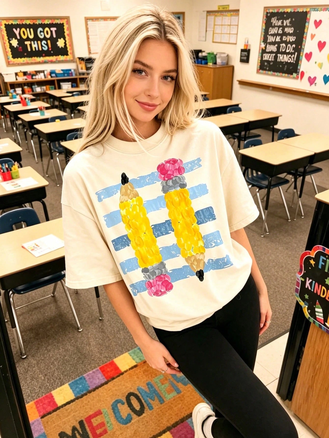 Back To School Teacher Shirt Retro Pencil Graphic Tee Cute Alphabet Classroom Top Kindergarten Teacher Gift Prek Preschool Educator Clothes