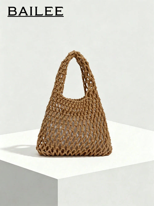 BAILEE Fashionable Colorful Polyester Yarn Hand-Woven Pattern Handbag With Ocean Pendant, Suitable For Vacation