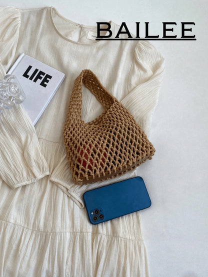 BAILEE Fashionable Colorful Polyester Yarn Hand-Woven Pattern Handbag With Ocean Pendant, Suitable For Vacation