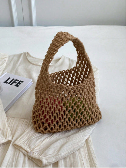 BAILEE Fashionable Colorful Polyester Yarn Hand-Woven Pattern Handbag With Ocean Pendant, Suitable For Vacation