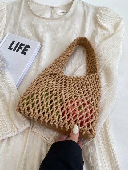 BAILEE Fashionable Colorful Polyester Yarn Hand-Woven Pattern Handbag With Ocean Pendant, Suitable For Vacation