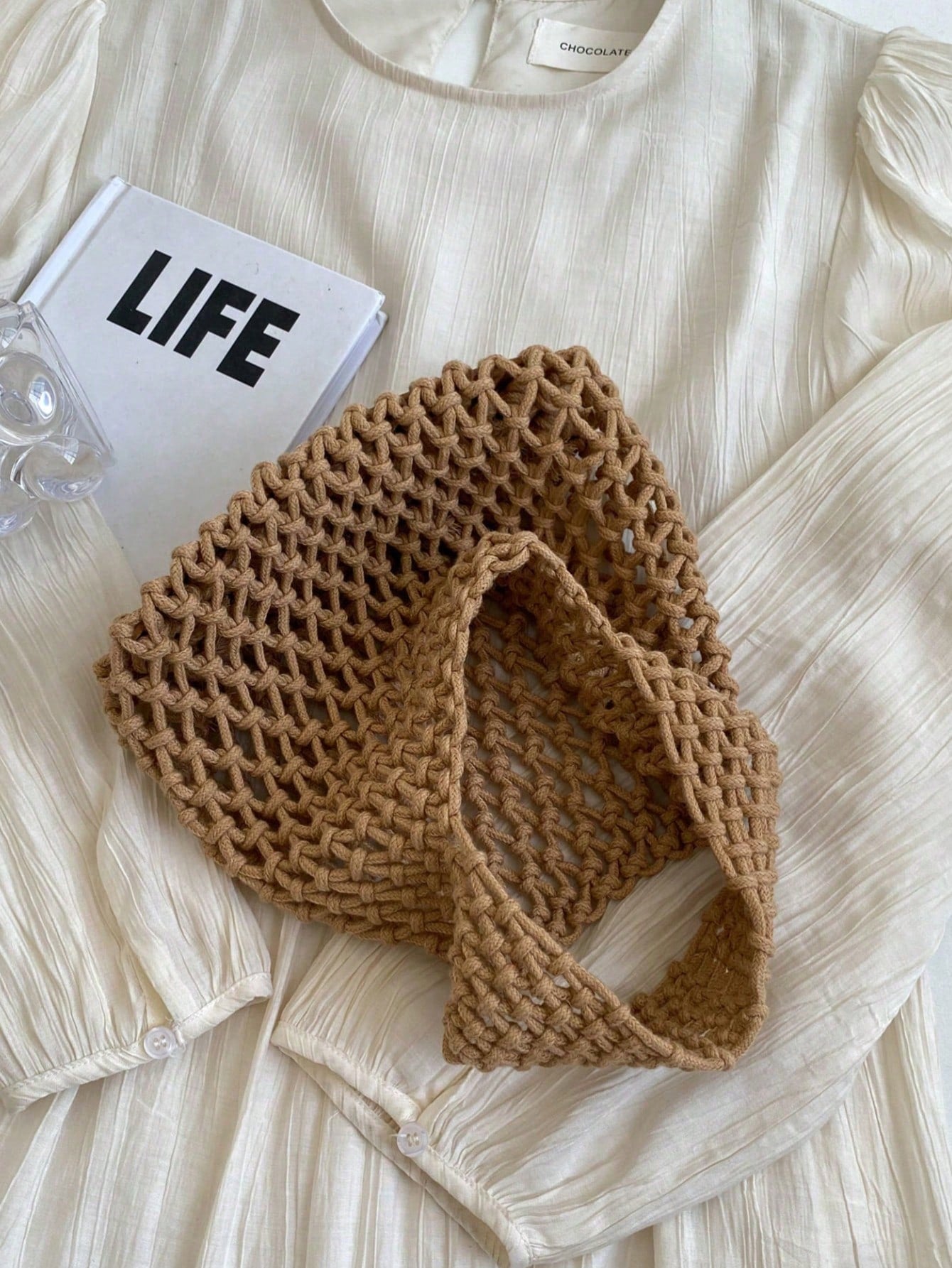 BAILEE Fashionable Colorful Polyester Yarn Hand-Woven Pattern Handbag With Ocean Pendant, Suitable For Vacation