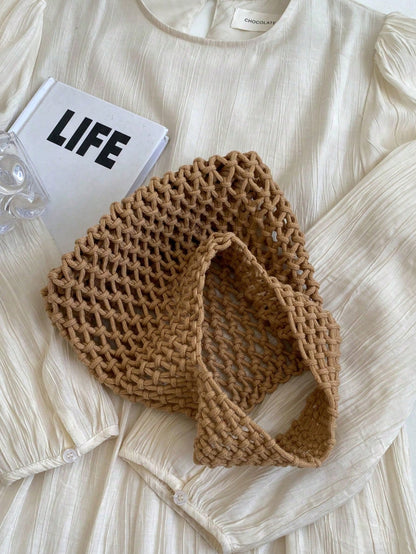 BAILEE Fashionable Colorful Polyester Yarn Hand-Woven Pattern Handbag With Ocean Pendant, Suitable For Vacation