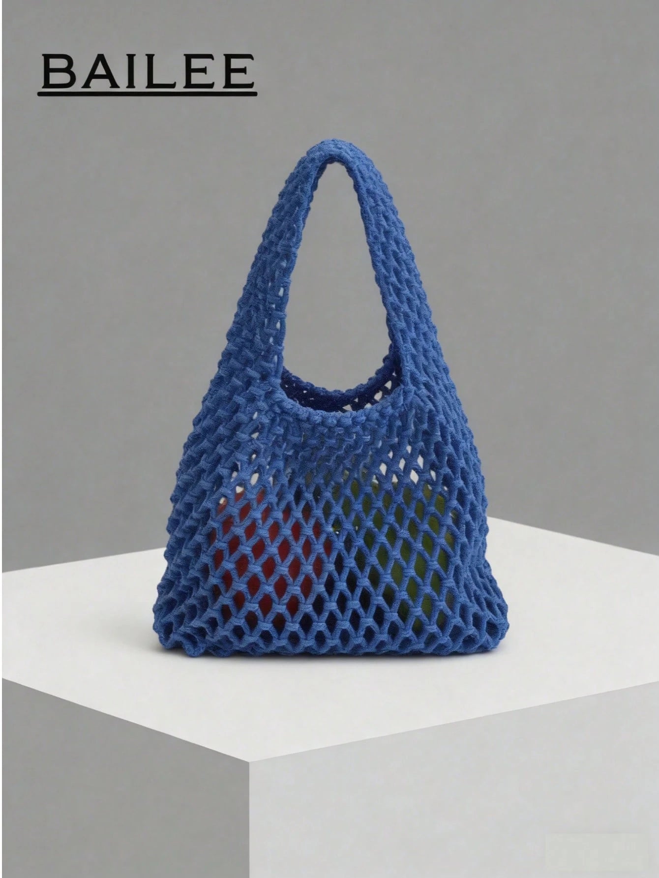 BAILEE Fashionable Colorful Polyester Yarn Hand-Woven Pattern Handbag With Ocean Pendant, Suitable For Vacation
