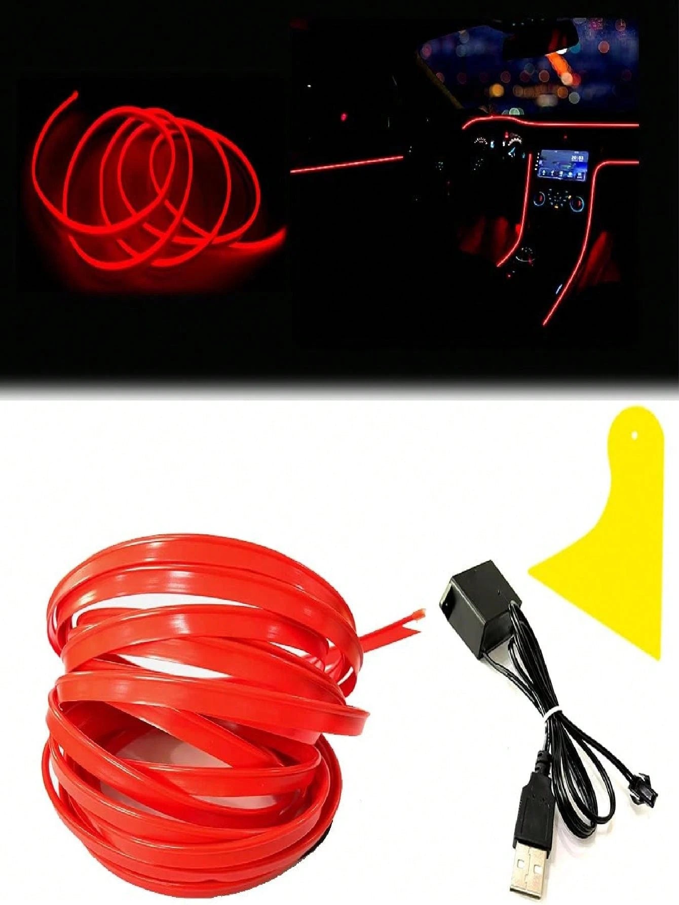 Balabaxer Car Interior EL Wire Ambient Light, 9FT/16FT/32FT USB 5V Flexible Neon Strip With Fuse Protection, Multi-Color Mood Lighting For Dashboard, Footwell, Cup Holder, Truck, SUV, PC Gaming Setup