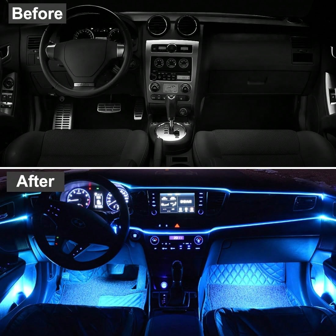 Balabaxer Car Interior EL Wire Ambient Light, 9FT/16FT/32FT USB 5V Flexible Neon Strip With Fuse Protection, Multi-Color Mood Lighting For Dashboard, Footwell, Cup Holder, Truck, SUV, PC Gaming Setup