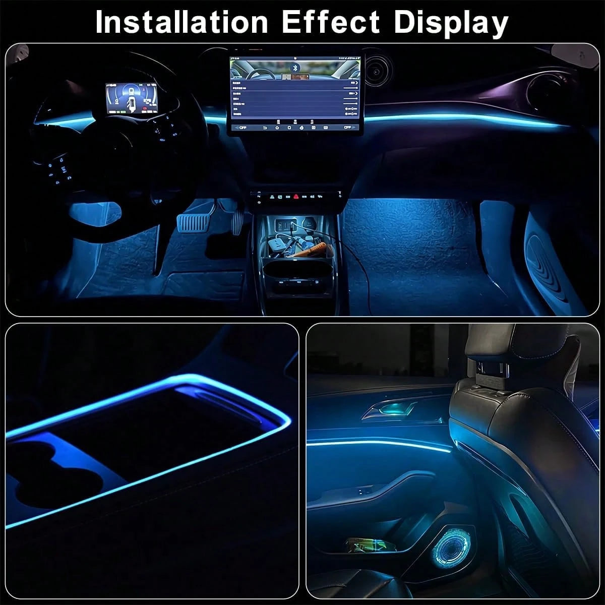 Balabaxer Car Interior EL Wire Ambient Light, 9FT/16FT/32FT USB 5V Flexible Neon Strip With Fuse Protection, Multi-Color Mood Lighting For Dashboard, Footwell, Cup Holder, Truck, SUV, PC Gaming Setup