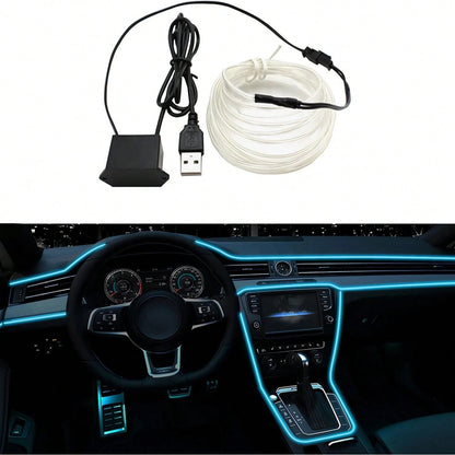 Balabaxer Car Interior EL Wire Ambient Light, 9FT/16FT/32FT USB 5V Flexible Neon Strip With Fuse Protection, Multi-Color Mood Lighting For Dashboard, Footwell, Cup Holder, Truck, SUV, PC Gaming Setup