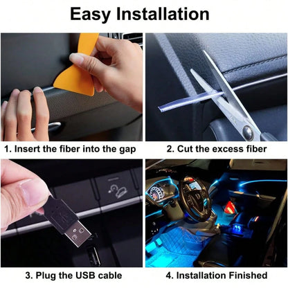 Balabaxer Car Interior EL Wire Ambient Light, 9FT/16FT/32FT USB 5V Flexible Neon Strip With Fuse Protection, Multi-Color Mood Lighting For Dashboard, Footwell, Cup Holder, Truck, SUV, PC Gaming Setup