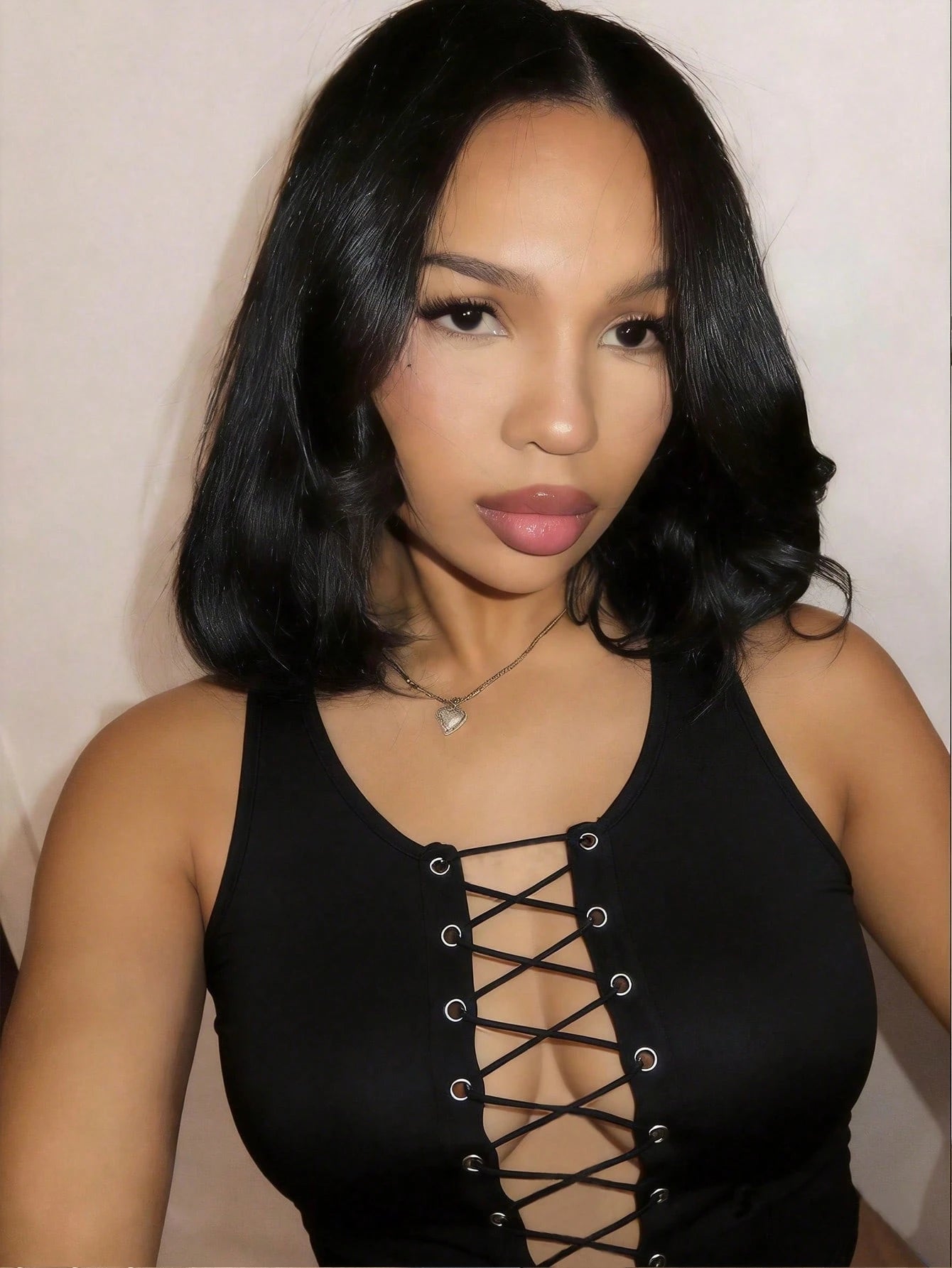 BamGlam Women's Black Summer Bandage Club Top, Push-Up Laced Tight Tank Top,Gothic Punk Rock Sleeveless Crop Cut-Out Design,Slim-Fit Music Festival Party