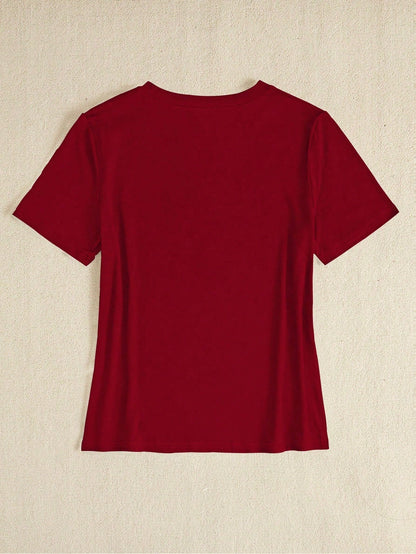 BamGleam Fitted Women's Casual Short Sleeve T-Shirt, Heart Print