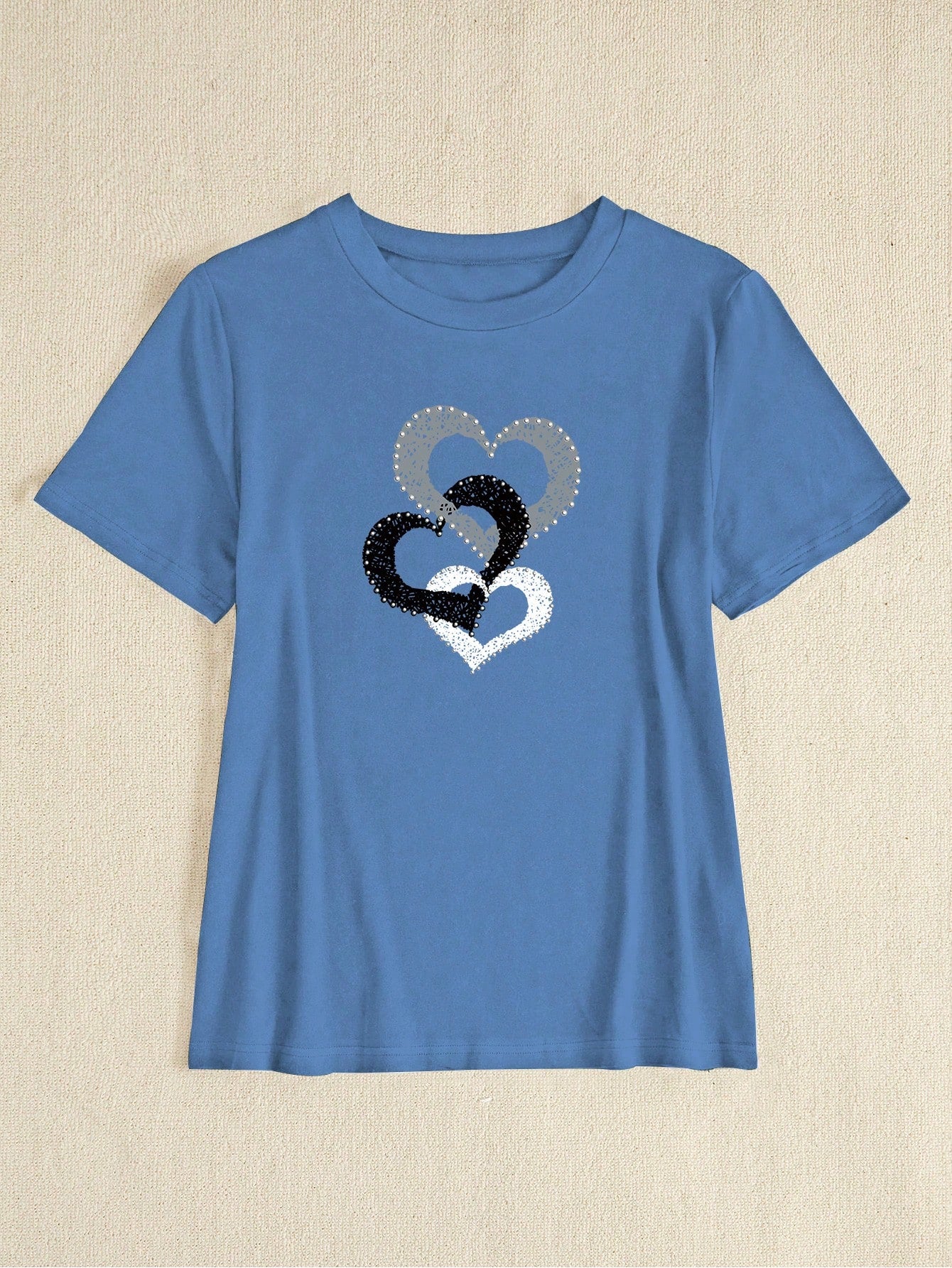 BamGleam Fitted Women's Casual Short Sleeve T-Shirt, Heart Print