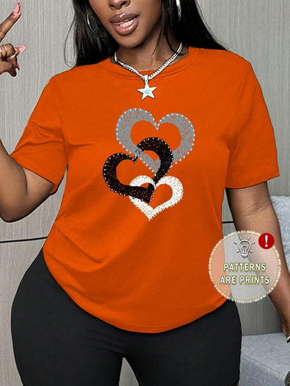 BamGleam Fitted Women's Casual Short Sleeve T-Shirt, Heart Print