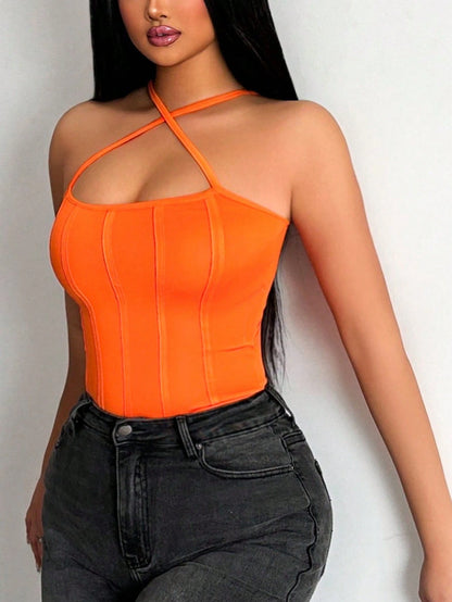BamGleam Solid Color Slim Fit Halter Top